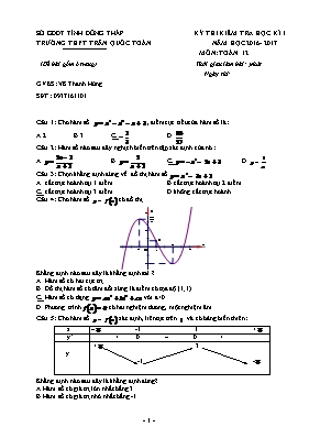 Đề thi trắc nghiệm Toán 12 - Học kì I - Năm học 2016-2017 - Trường THPT Bình Thạnh Trung